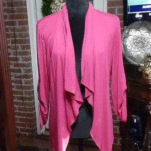 Chelsea & Theodore deep rose dark pink stretch cardigan roll tab Large New…